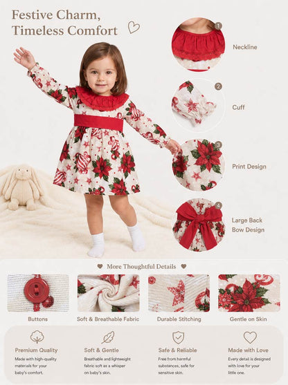 Baby Girl Navidad Collection Dress with Festive Print - Red