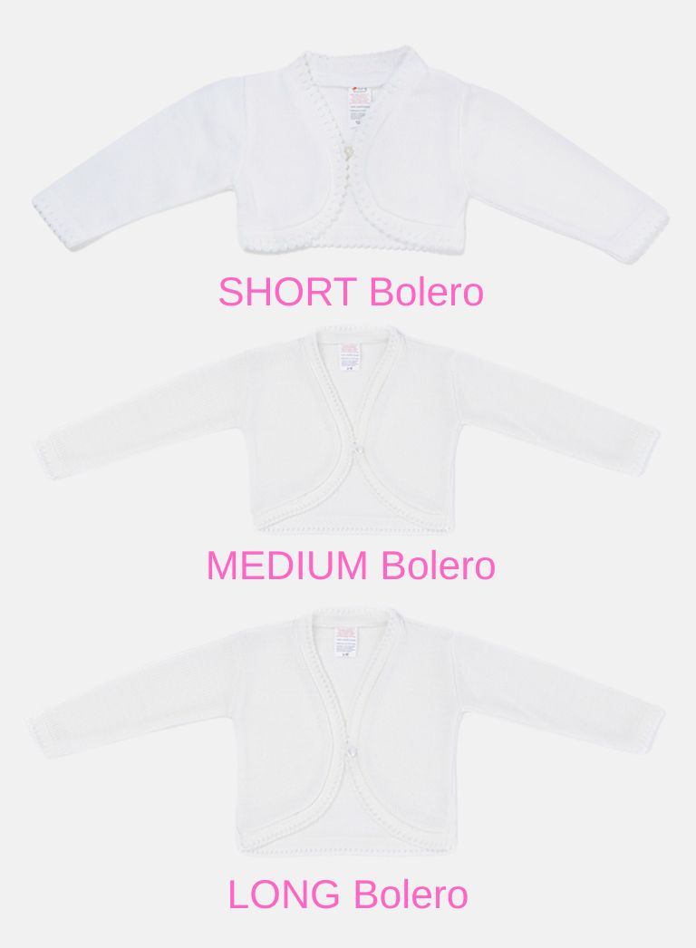 Luxury Baby Girl LONG Bolero with Button - White