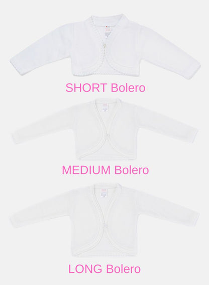 Luxury Baby Girl LONG Bolero with Button - White