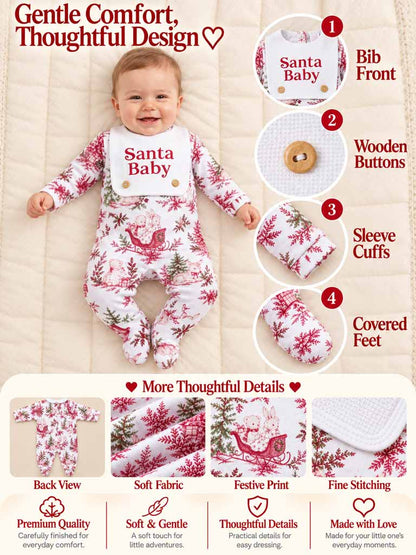 Cotton Baby Grow with "SANTA BABY" Embroidery - Christmas Print Collection - LIMITED EDITION