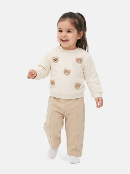 Baby Girl Silvia Collection 2-Piece Tracksuit Set with Diamond Teddy Design - Beige