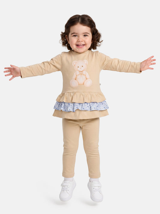 Baby Girl Top & Leggings Set - Teddy Bear Collection - Beige