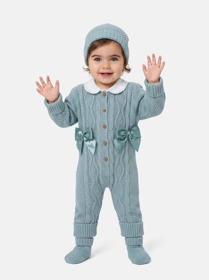 Baby Girl Gabriela Collection All-In-One Knitted 3-Piece Set + Bows - Mint Green
