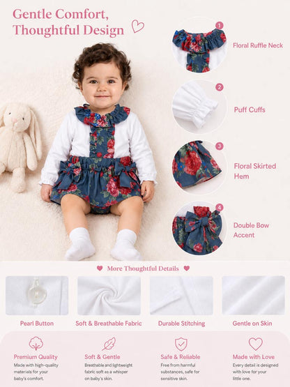 Baby Girl Camelia Collection 2-piece Top & Bloomers Set - Navy Blue