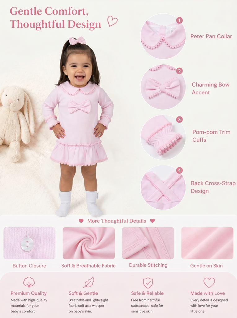 Baby Girl Eliana Collection Ruffle Trim Dress - Baby Pink