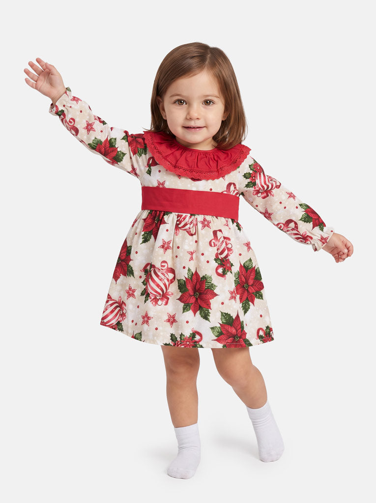Baby Girl Navidad Collection Dress with Festive Print - Red