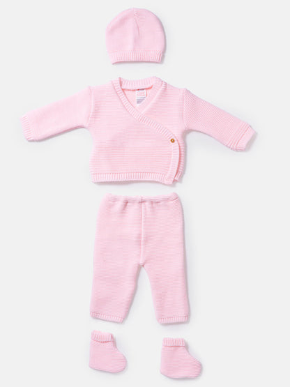 Baby 4-Piece Knitted Set for Embroidery - Baby Pink