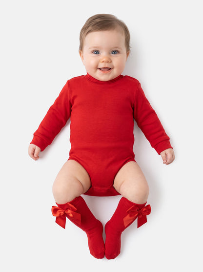 Baby Turtle Neck Cotton Long Sleeve Bodysuit - Red