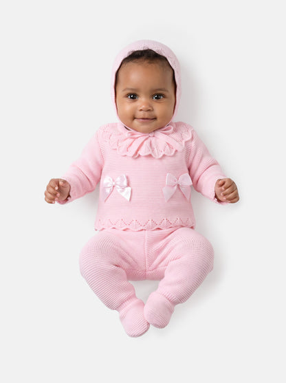 Baby Girl Ruffle Collar 3-piece Knitted Gift Box Set - Baby Pink