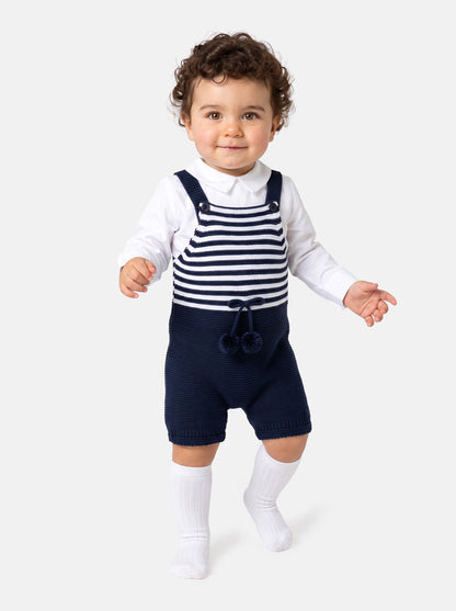 Baby Boy Dante Collection 2-piece Knitted Dungaree Set - Navy Blue