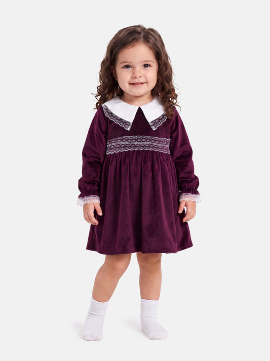 Baby Girl Celeste Collection Velvet Dress - Burgundy
