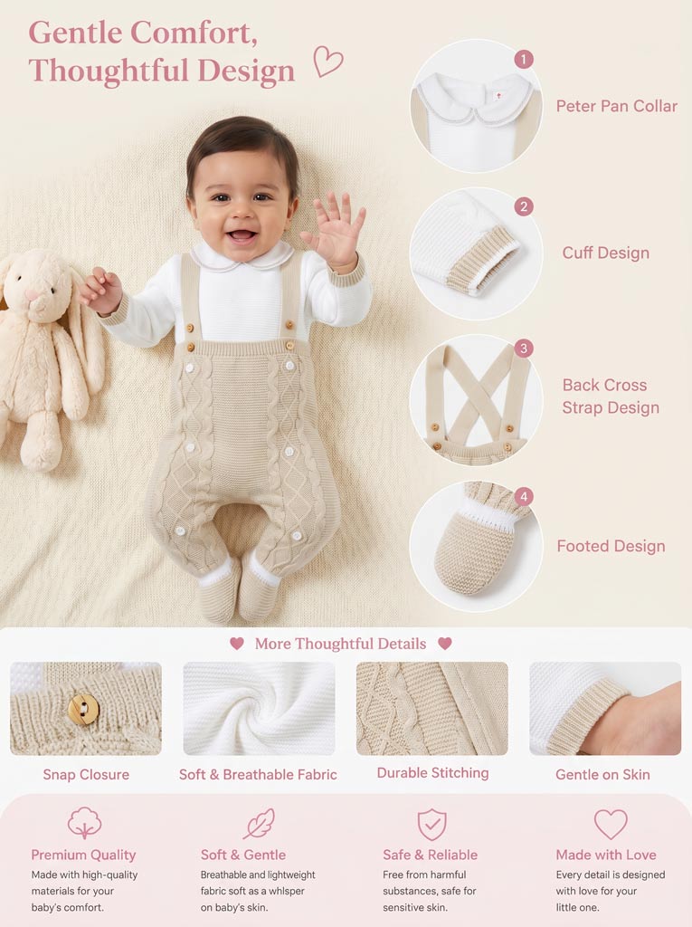 Baby Boy Camilo Collection 2-piece Knitted Dungaree Set - Beige
