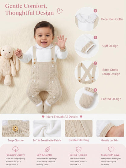 Baby Boy Camilo Collection 2-piece Knitted Dungaree Set - Beige