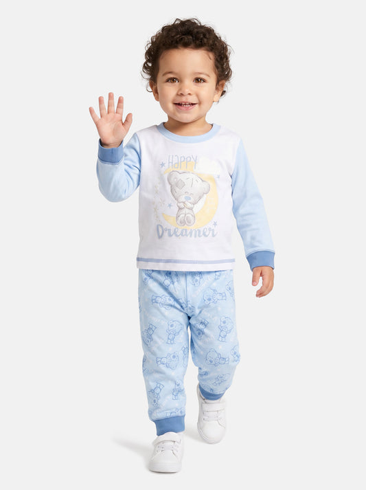 Baby Boy "Happy Dreamer" Long Pyjama Set - White & Baby Blue