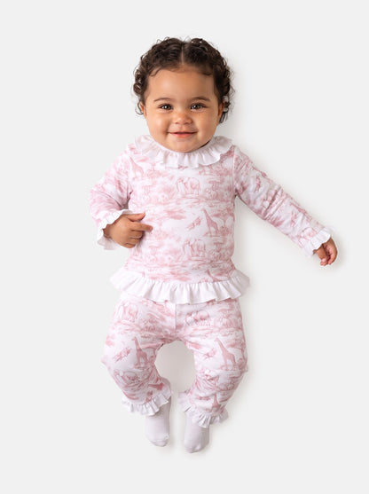Girl Safari Collection 2-Piece Velour Pyjama Set - Baby & Toddler - Baby Pink