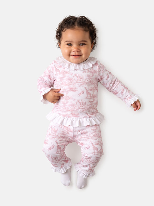 Girl Safari Collection 2-Piece Velour Pyjama Set - Baby & Toddler - Baby Pink