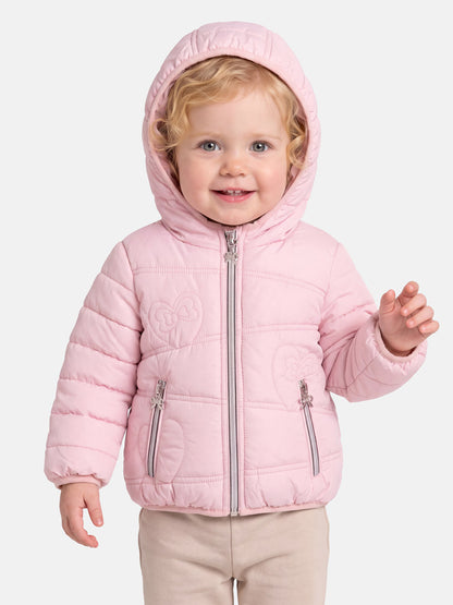 Baby Girl Padded Hooded Coat with Heart Pattern - Baby Pink