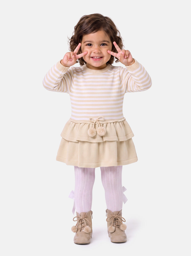 Baby Girl Carlota Collection Knitted Coat & Dress Spanish Set - Beige