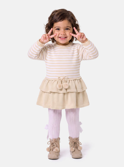 Baby Girl Carlota Collection Knitted Coat & Dress Spanish Set - Beige