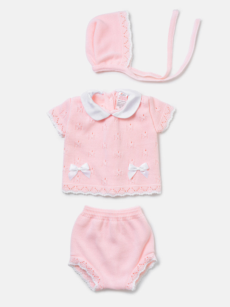 Baby Girl Delicate Eyelet Knit 3-Piece Gift Box Set - Baby Pink