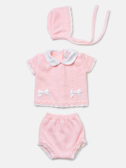 Baby Girl Delicate Eyelet Knit 3-Piece Gift Box Set - Baby Pink