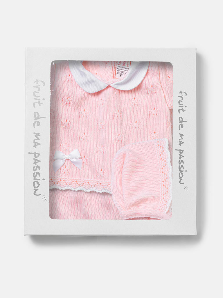 Baby Girl Delicate Eyelet Knit 3-Piece Gift Box Set - Baby Pink