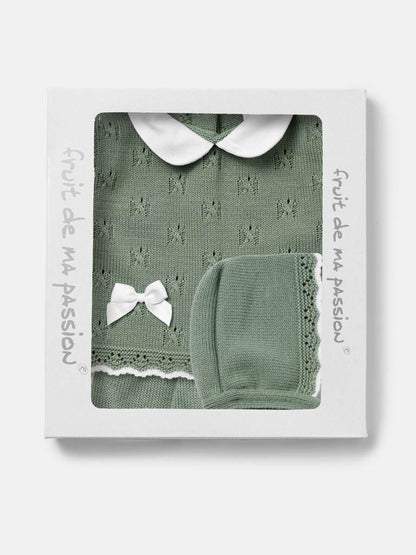 Baby Girl Delicate Eyelet Knit 3-Piece Gift Box Set - Sage Green