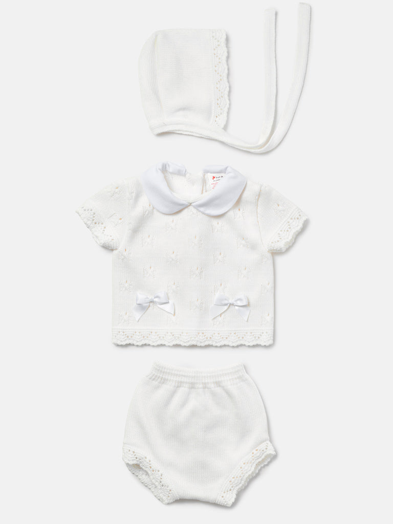 Baby Girl Delicate Eyelet Knit 3-Piece Gift Box Set - White