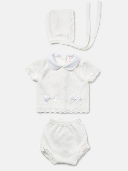 Baby Girl Delicate Eyelet Knit 3-Piece Gift Box Set - White