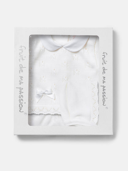 Baby Girl Delicate Eyelet Knit 3-Piece Gift Box Set - White
