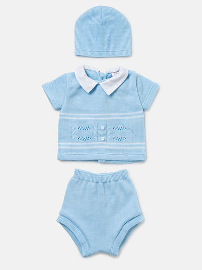 Baby Boy Dual Stripe Knitted 3-Piece Gift Box Set - Baby Blue