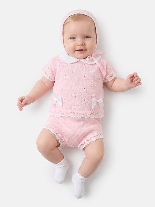 Baby Girl Delicate Eyelet Knit 3-Piece Gift Box Set - Baby Pink