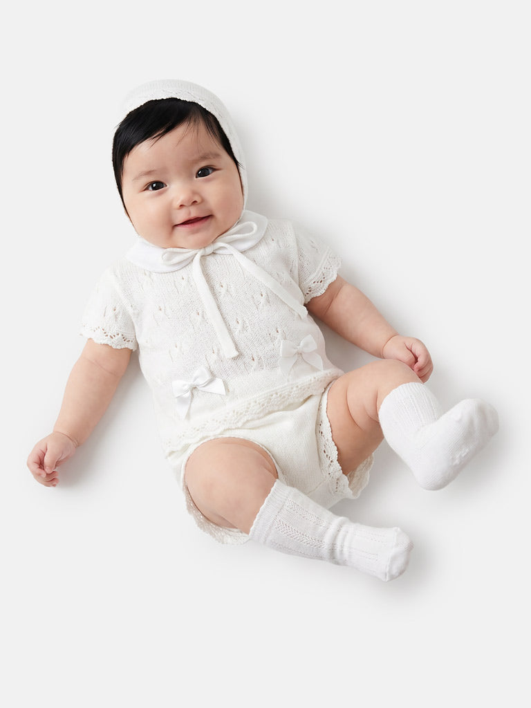 Baby Girl Delicate Eyelet Knit 3-Piece Gift Box Set - White