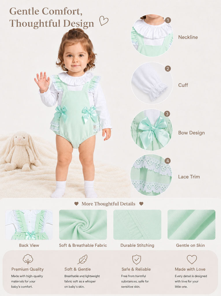 Baby Girl Mariola Collection 2-Piece Frilly Romper Set - Mint Green