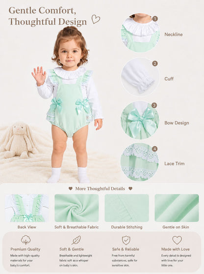 Baby Girl Mariola Collection 2-Piece Frilly Romper Set - Mint Green