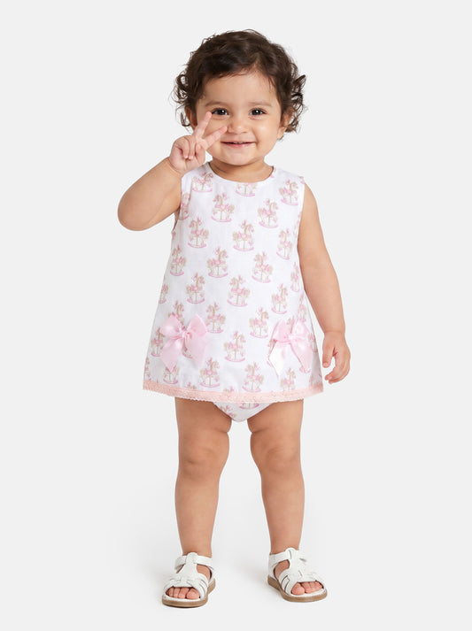 Baby Girl Top & Bloomers Set Rocking Horse Collection - Baby Pink