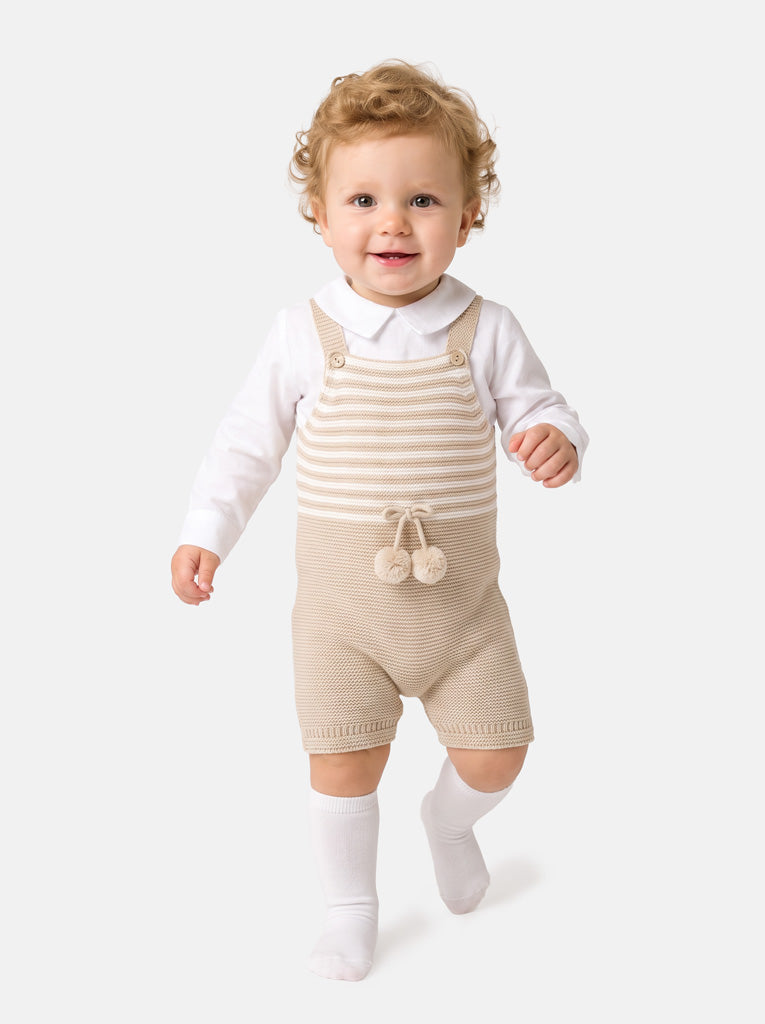 Baby Boy Dante Collection 2-piece Knitted Dungaree Set - Beige