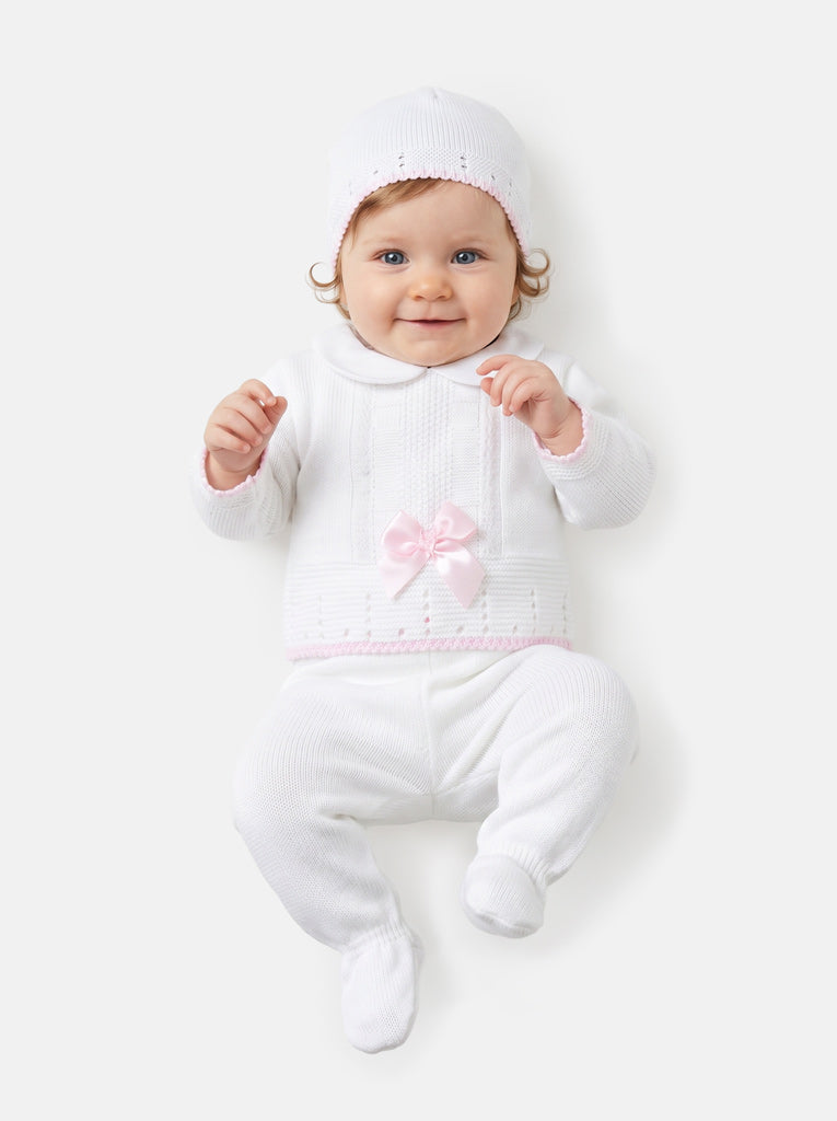 Baby Girl Lace Panel 3-piece Knitted Gift Box Set - White