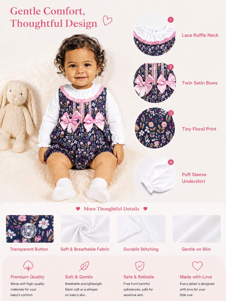 Baby Girl Maricruz Collection 2-piece Romper Set - Navy Blue