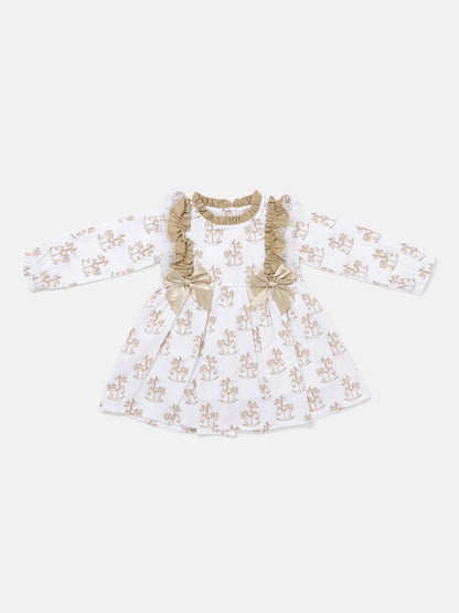 Baby Girl Long Sleeve Dress - Rocking Horse Collection - Beige