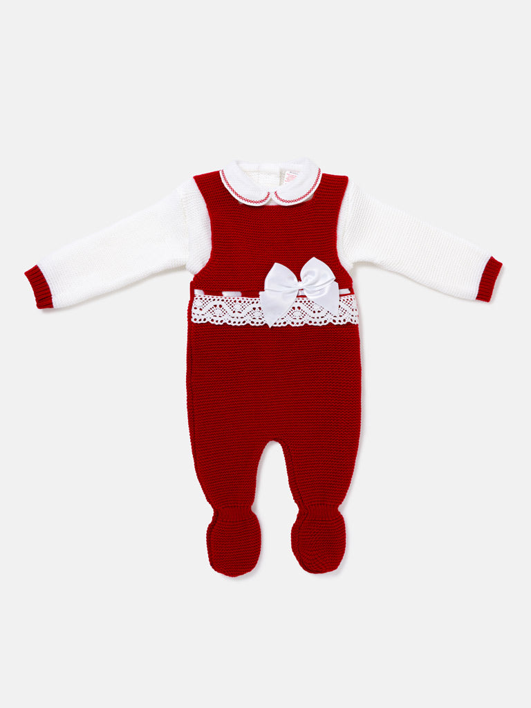 Baby Girl Ximena Collection 2-piece Knitted Dungaree Set - Red