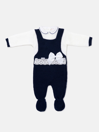 Baby Girl Ximena Collection 2-piece Knitted Dungaree Set - Navy Blue