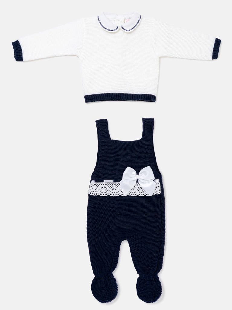 Baby Girl Ximena Collection 2-piece Knitted Dungaree Set - Navy Blue