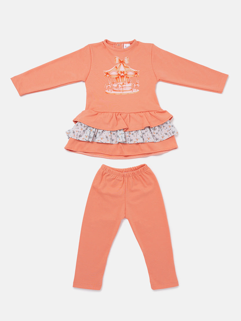 Baby Girl Leggings and Top Set - Carousel Collection - Orange