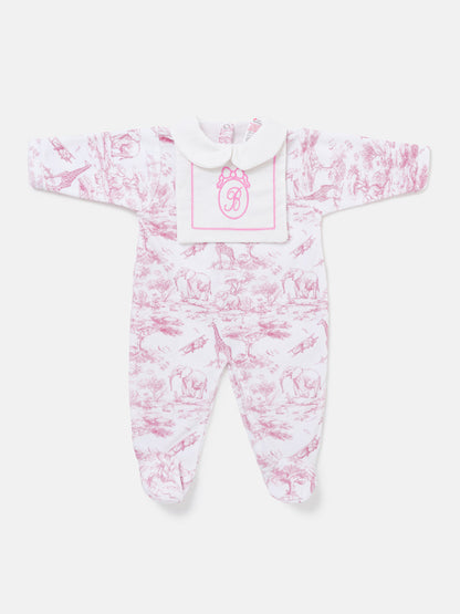 Baby Grow with Embroidered Letter "B" - Safari Collection - Baby Pink