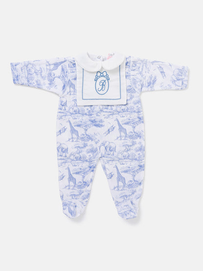 Baby Grow with Embroidered Letter "B" - Safari Collection - Baby Blue