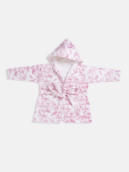 Children's Cotton Hooded Bath Robe - Safari Collection - Baby Pink