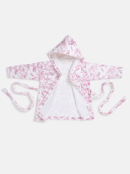 Children's Cotton Hooded Bath Robe - Safari Collection - Baby Pink
