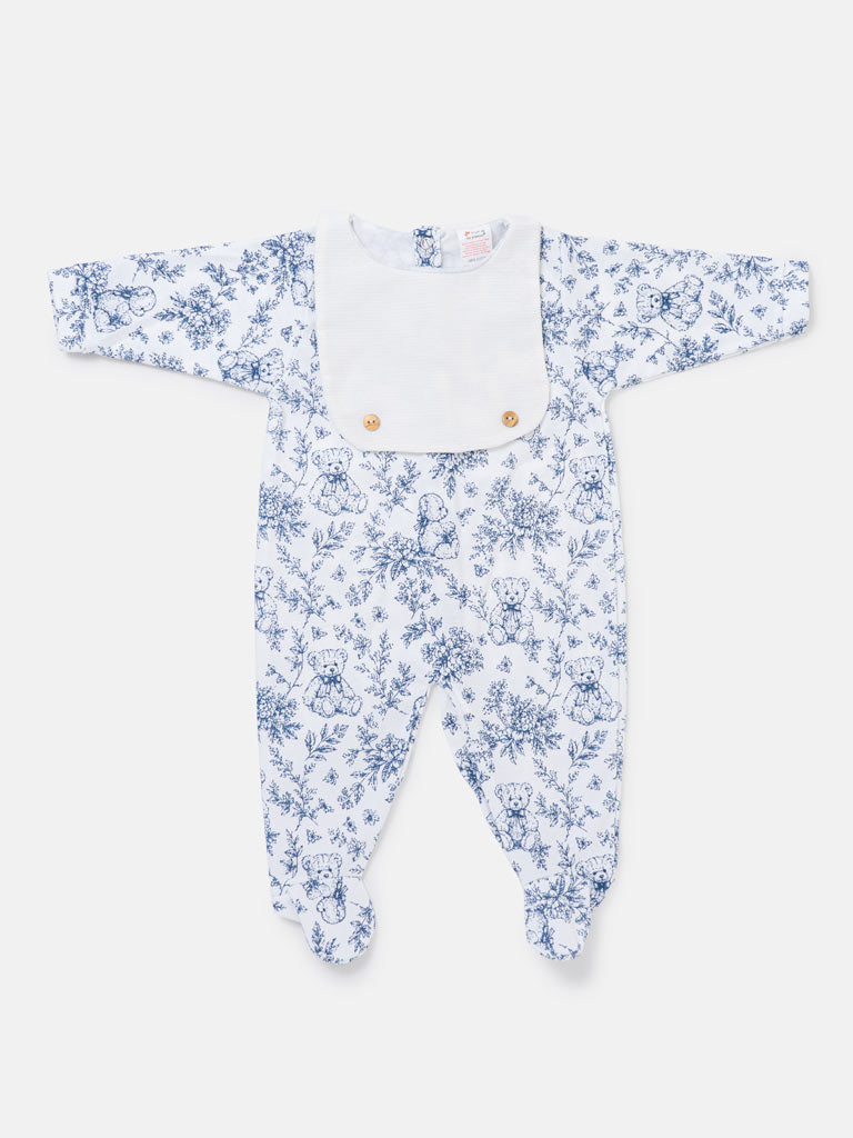 Baby Grow with Attached Bib - Teddy Collection - Navy Blue