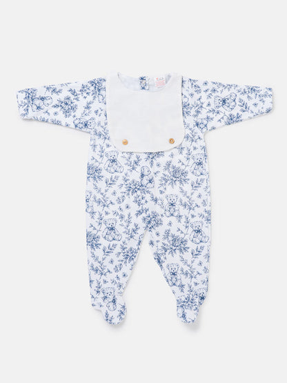 Baby Grow with Attached Bib - Teddy Collection - Navy Blue